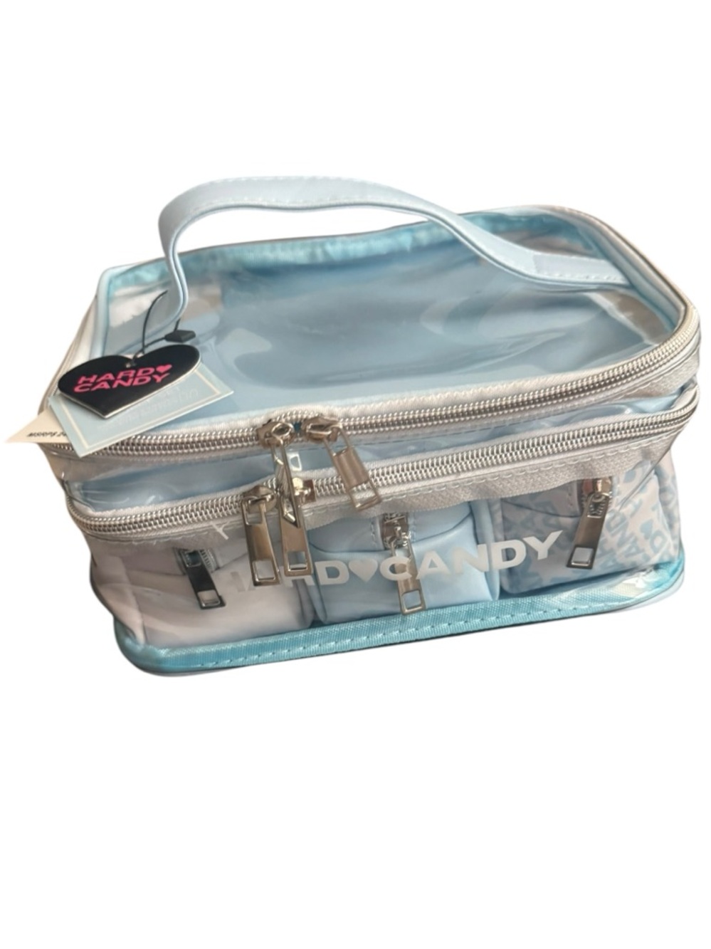 Hard Candy Clear Light Blue and White Cosmetic Train Case